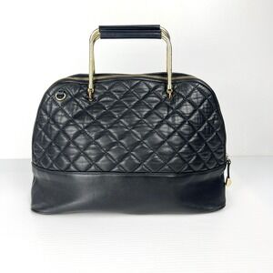 Zara City Bag Black Quilted Cow‎ Leather Dome Satchel Metal Top Handle